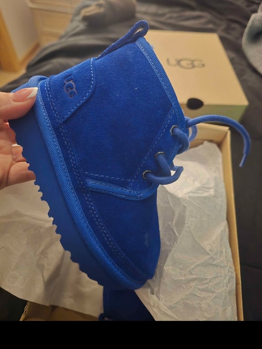 UGG Kids Electric Blue Suede Lace-Up Boot